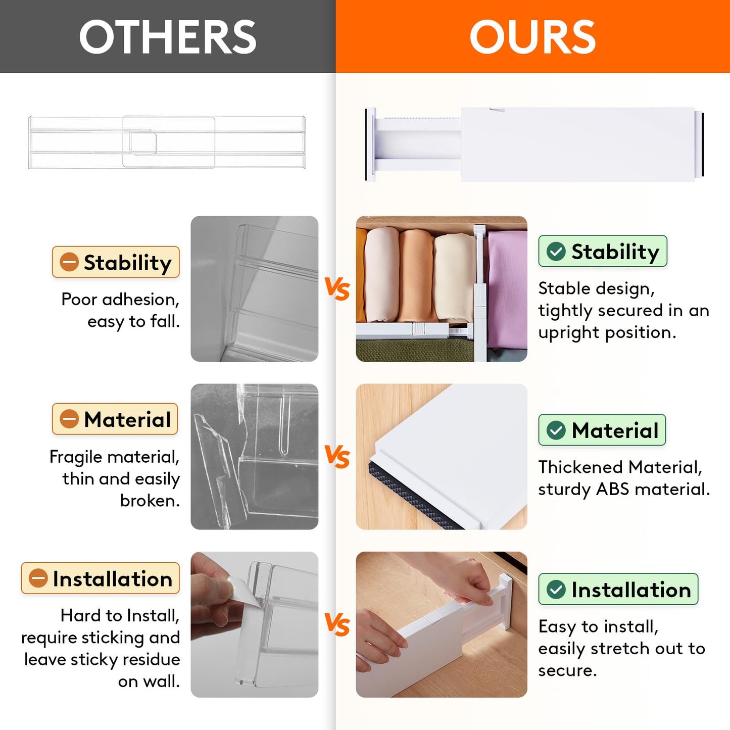 Lifewit 12 Pack Drawer Dividers 4" High, 13.5-22" Adjustable Clothes Organisers, Expandable Dresser Separators in Bedroom/Bathroom/Kitchen/Office