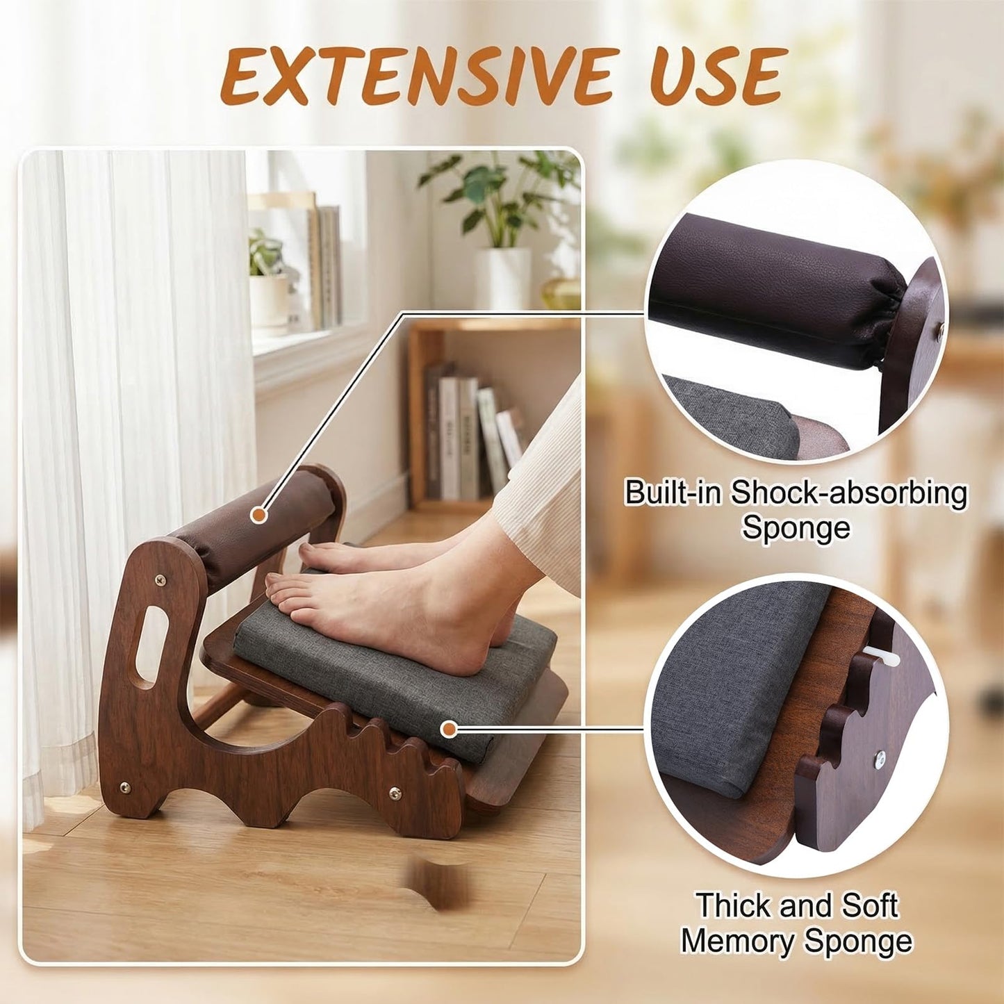 Adjustable Wooden Foot Rest Under Desk,3 Height Settings