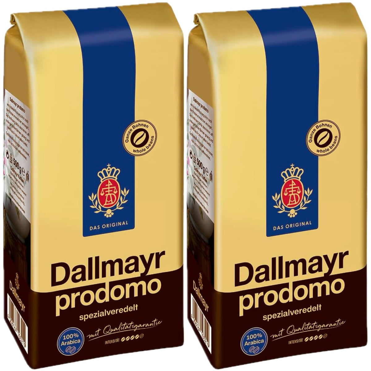 Dallmayr Gourmet Coffee, Prodomo (Whole Bean), 500G Vacuum Packs (Pack Of 2)