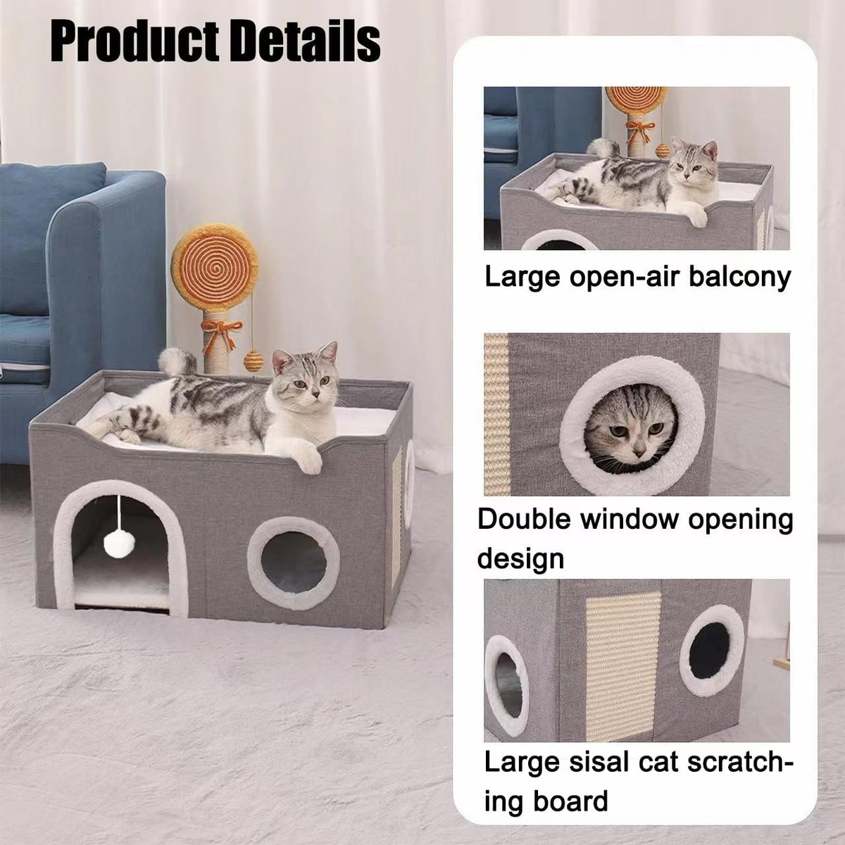 ERNAN Cat Beds,Cat Bed for Indoor Cats, Foldable Cat House,Large Soft Cave Bed with Scratching Board for Small Medium Pets (Pink, M)