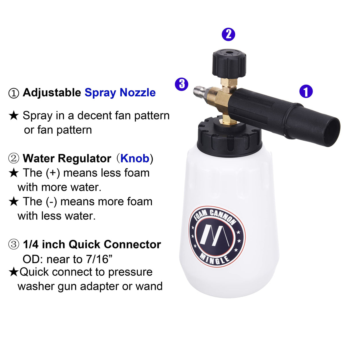 M Mingle Foam Cannon, Replacement Parts for Bosch (Not AQT), Husky and Pressure Washer, with 5 Nozzle Tips, 1/4 Inch Quick Connector