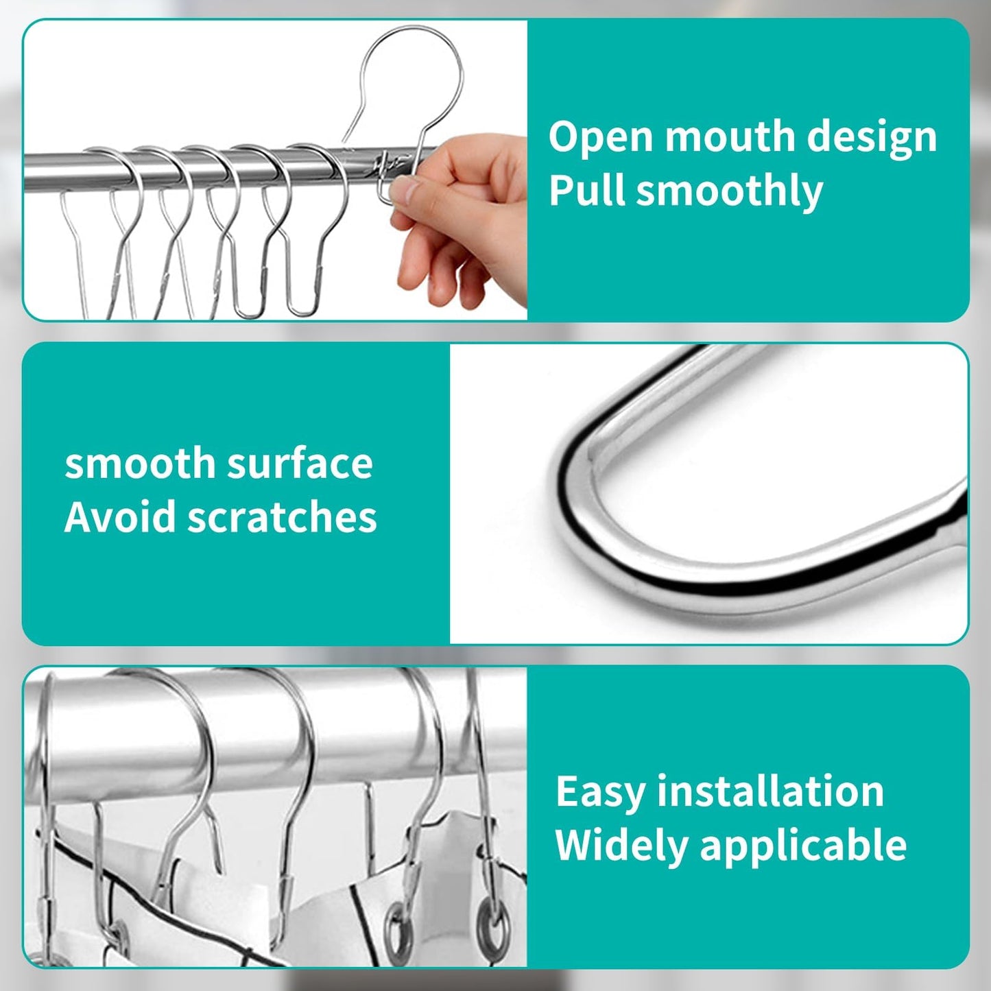 30PCS Shower Curtain Rings, Curtain Hangers Hanging Shower Clips,Stainless Steel Metal Rust Proof Decorative Hooks Loop for Bedroom Bathroom Kitchen