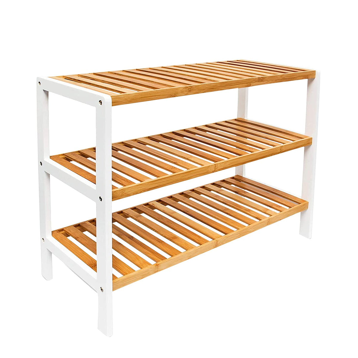 1ABOVE Bamboo Shoe Rack, Plant Rack, Perfect for Corridor, Living Room, Bathroom, Bedroom, Hallway or Small spaces-Parent. (White & Natural, 3 Tier)