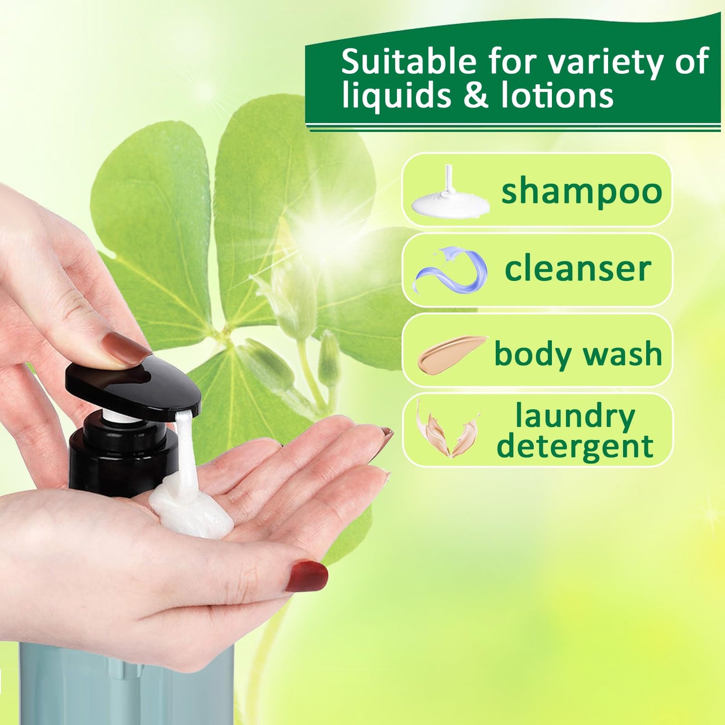Apstaqeoo 2Pcs 500ml/17oz Empty Pump Bottle Dispensers - Refillable Plastic Shampoo Bottle Hand & Dish Soap Dispenser with pump