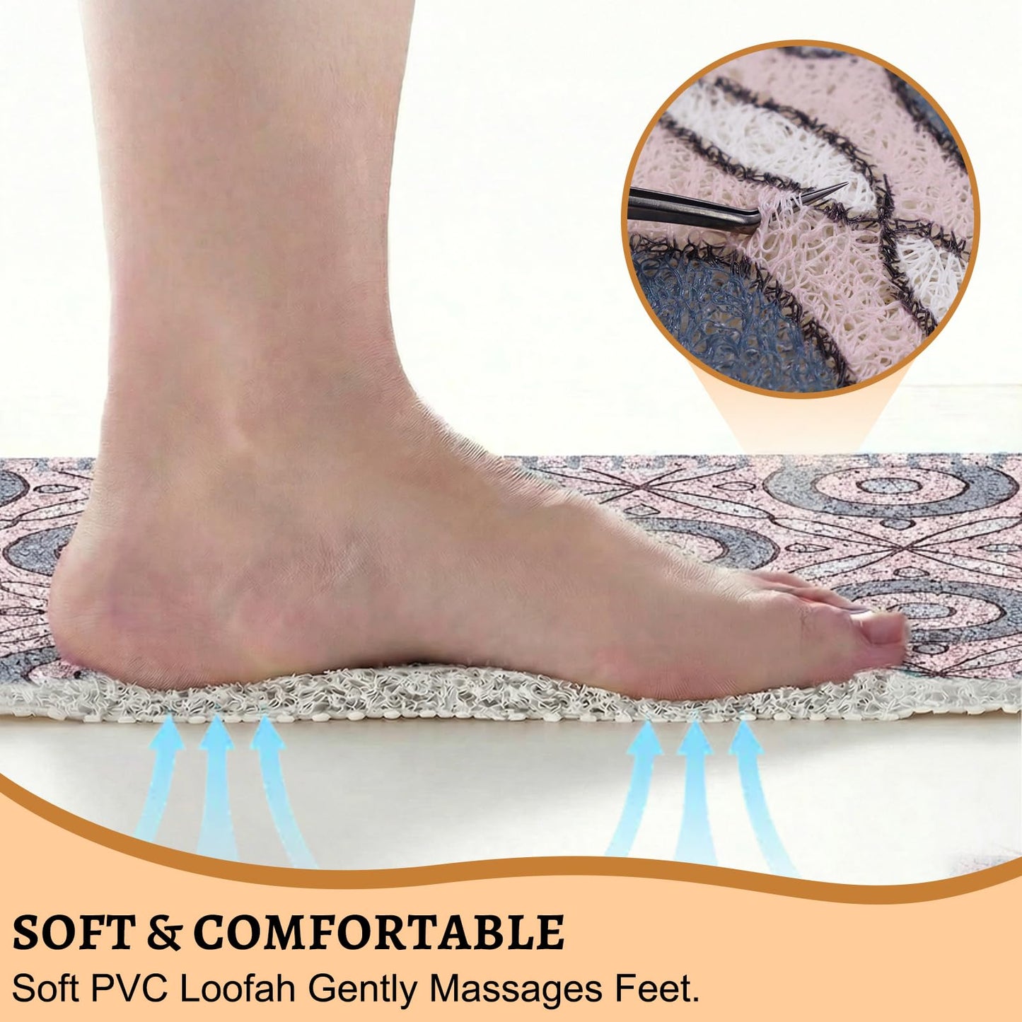 Quick Dry Large Square Shower Mat Non Slip 80x80 CM, Anti Mould PVC Loofah Bath Mat for Bathroom Floor & Wet Room