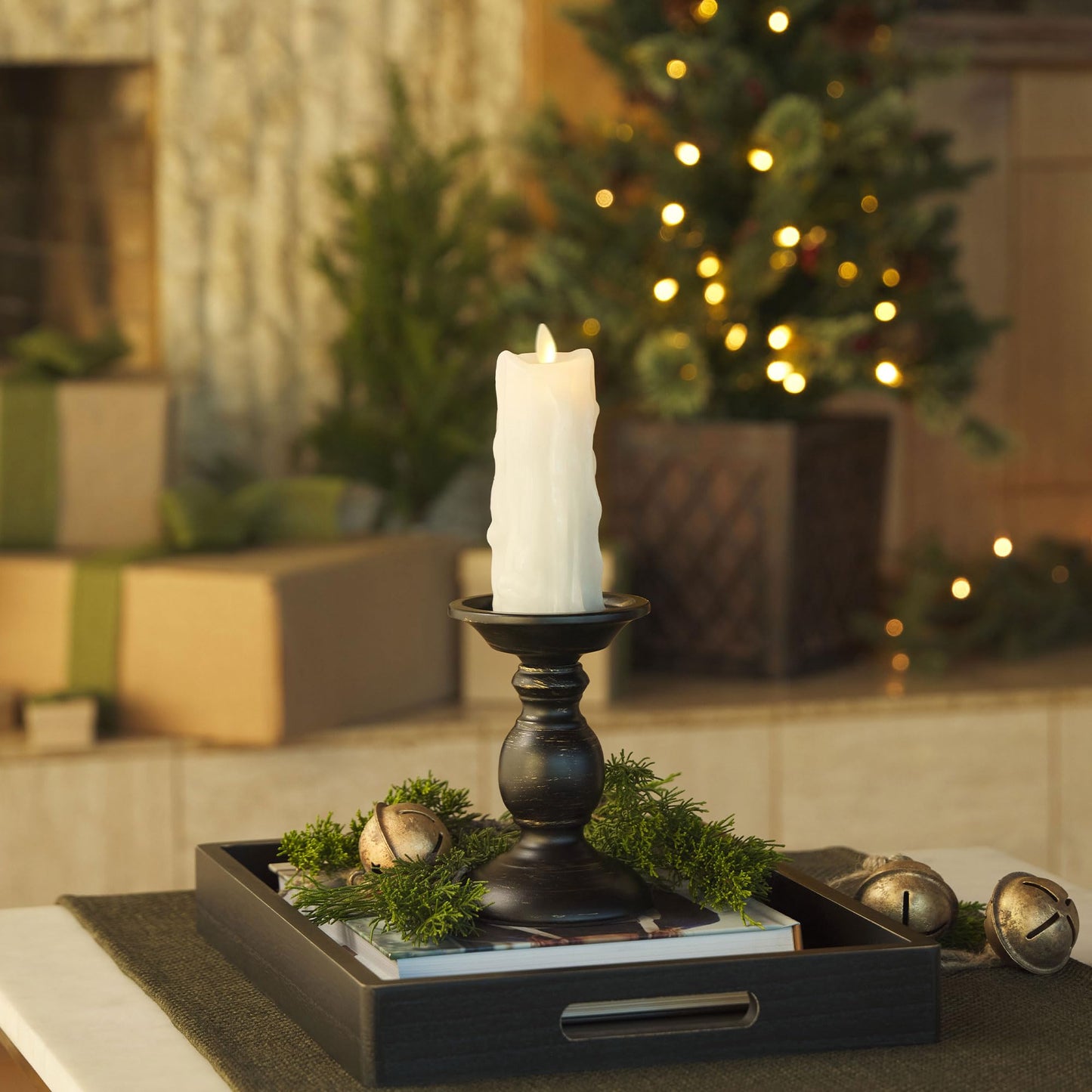 Luminara White Heavy Wax Drip Flameless LED Pillar Candle, Real Wax, Timer Function, 2.5 x 6.5 inch