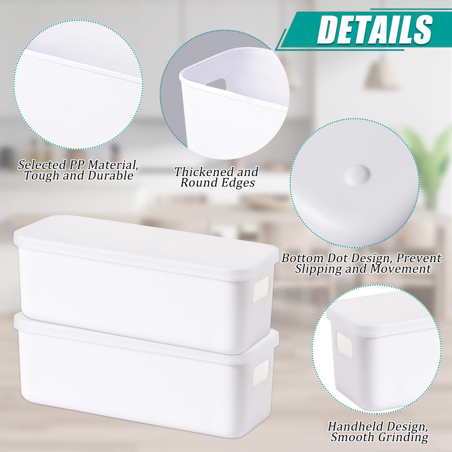 Bailtouk 2 Pcs Small Storage Box with Lid, White Plastic Storage Boxes