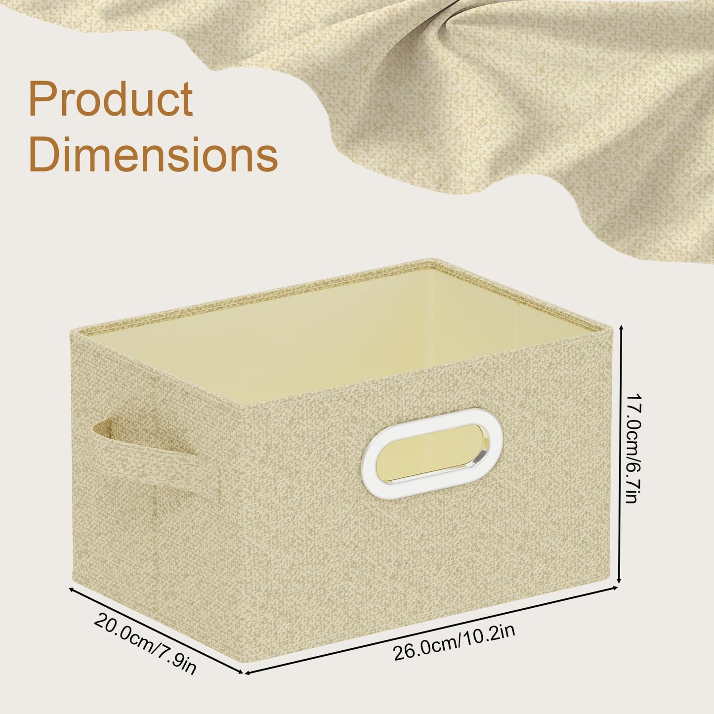 ENUMAIL Storage Bins with Metal Grips,Grey and Beige,26x20x17cm,4 Pack