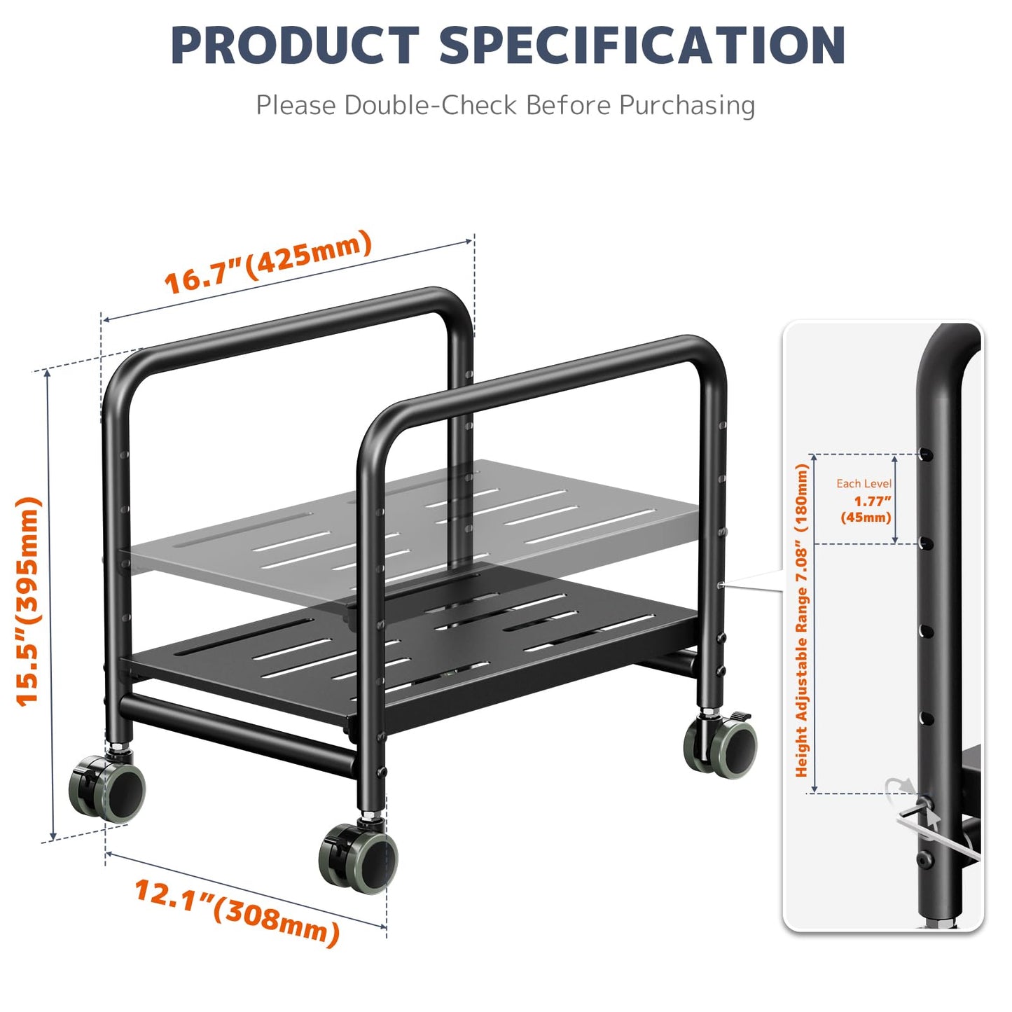 PUTORSEN Computer Tower Stand Under Desk for Most Mid-Tower, Black