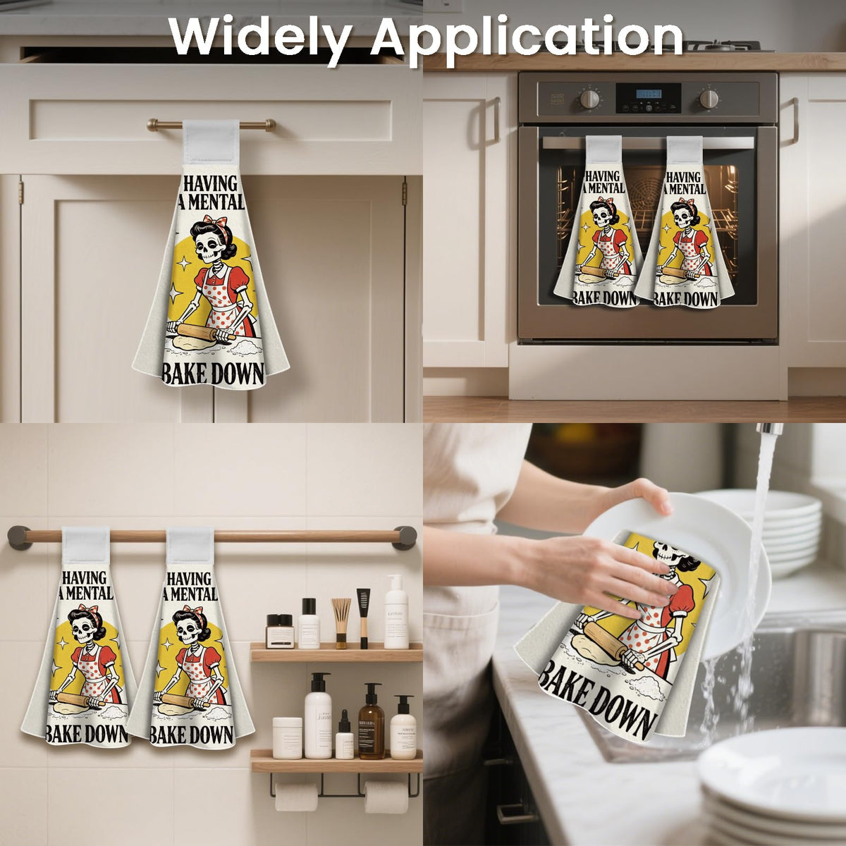 CUTHOLLOW 2 Pcs Fun Baking Skull Hanging Kitchen Towels with Loop