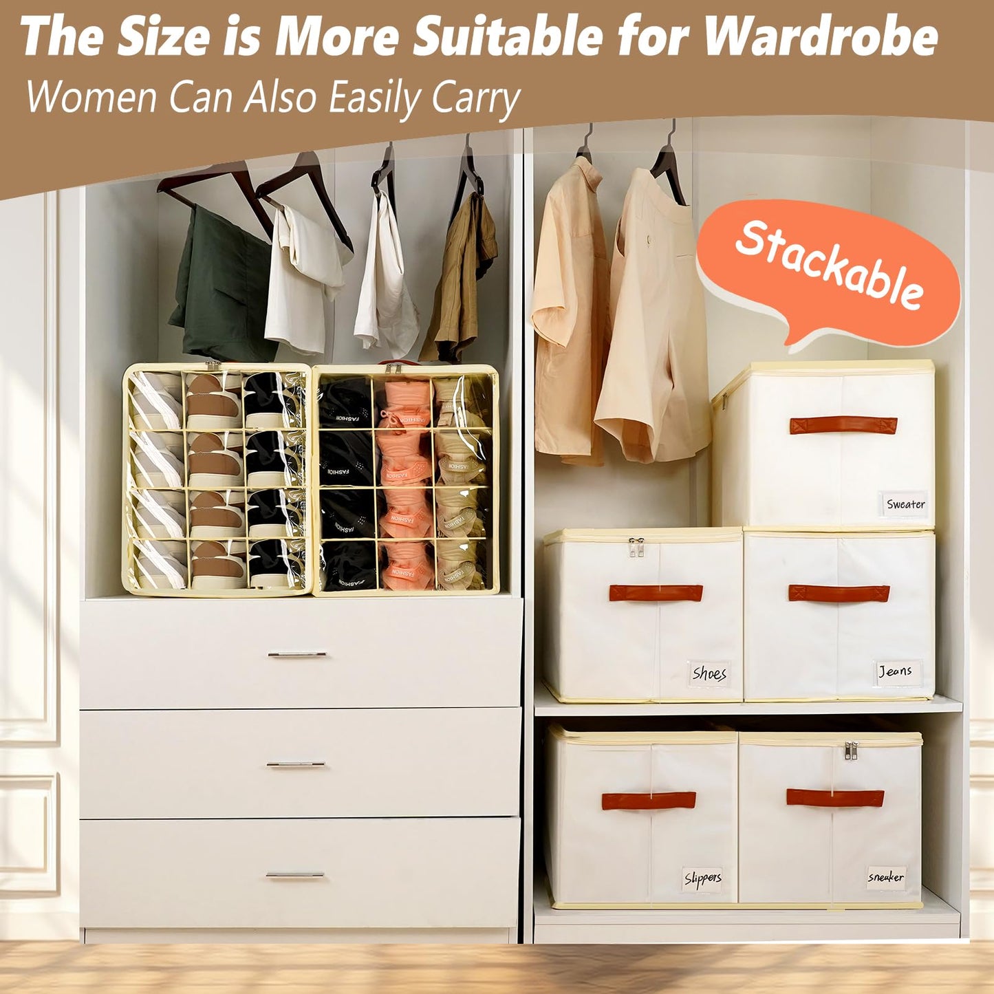 Patinao 3 Pack Shoe Storage Box Organiser for Closet - 36 Cell Space Saver Shoes Containers Bin with Clear Lids Stackable, Can Fit Ottoman, Foldable