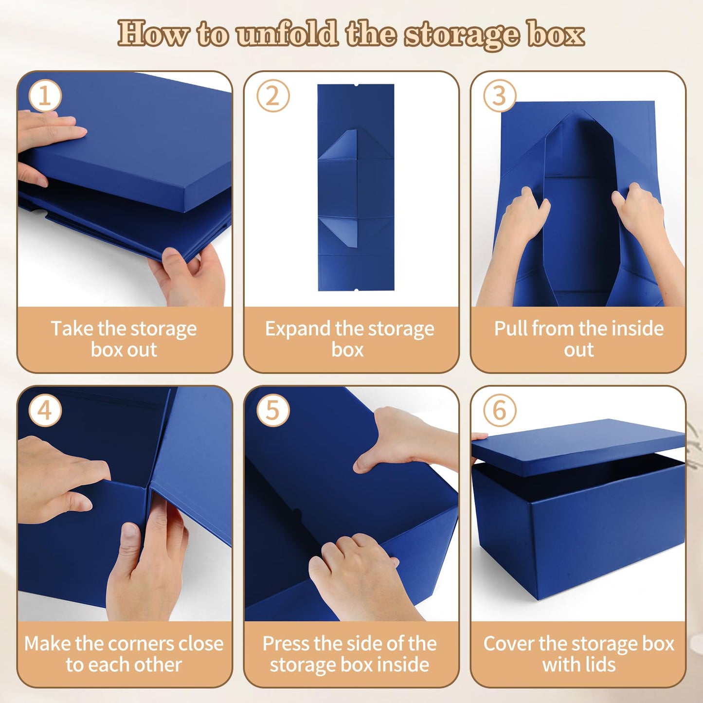 KISPATTI Storage Box, Blue Storage Boxes with Lids 38 x 28 x 19 cm Large Storage Box with Ribbon Cardboard Storage Boxes for Home Bedroom Living Room