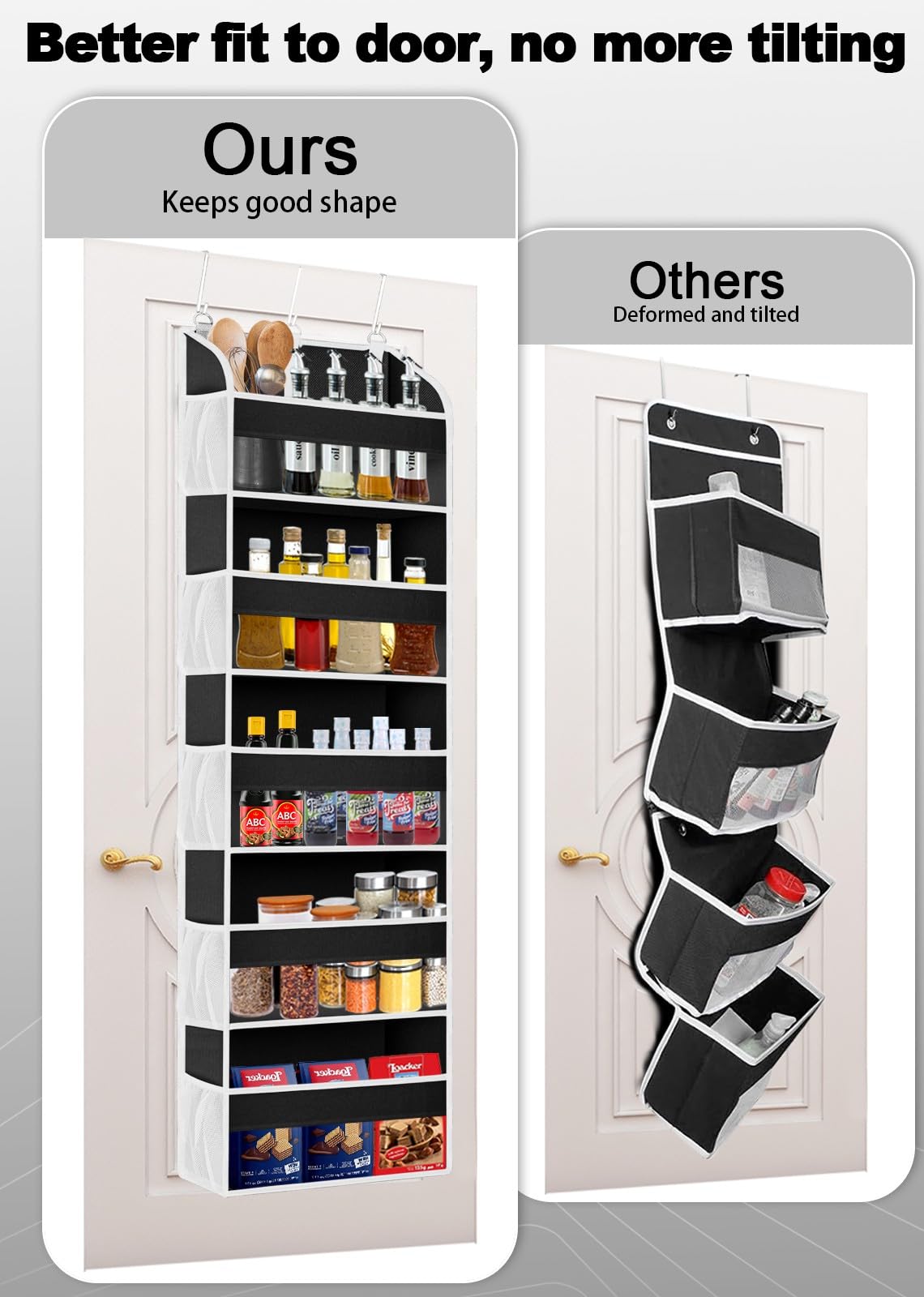 TAHAVICE Over The Door Storage Organizer with 5-Shelf, Door Organizer Hanging 3 Metal Hooks,10 Mesh Pockets(Black)