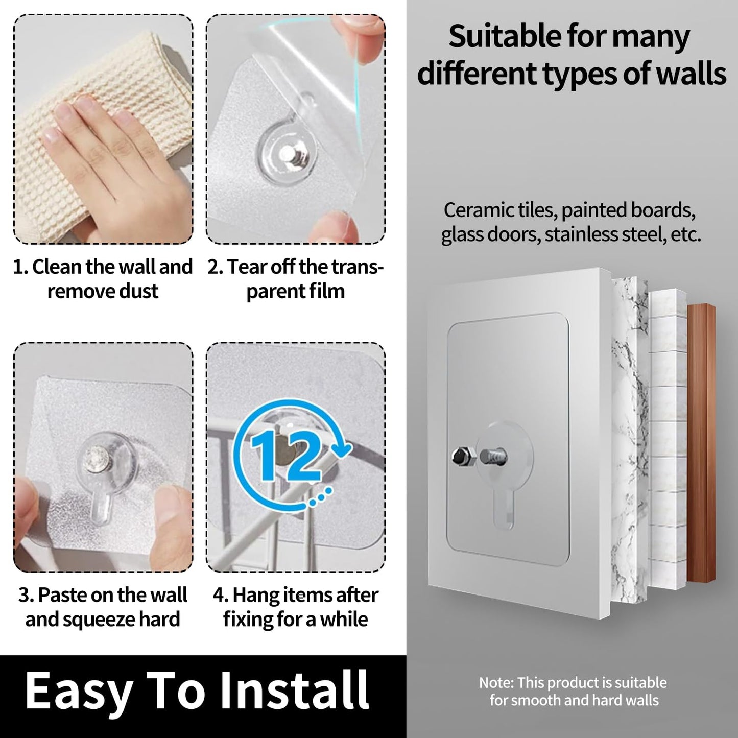 Solvayne 20Pcs Clear Adhesive Hooks for Damage-Free Wall Mounting, No Drilling Needed, Strong Hold for Frames & Decor