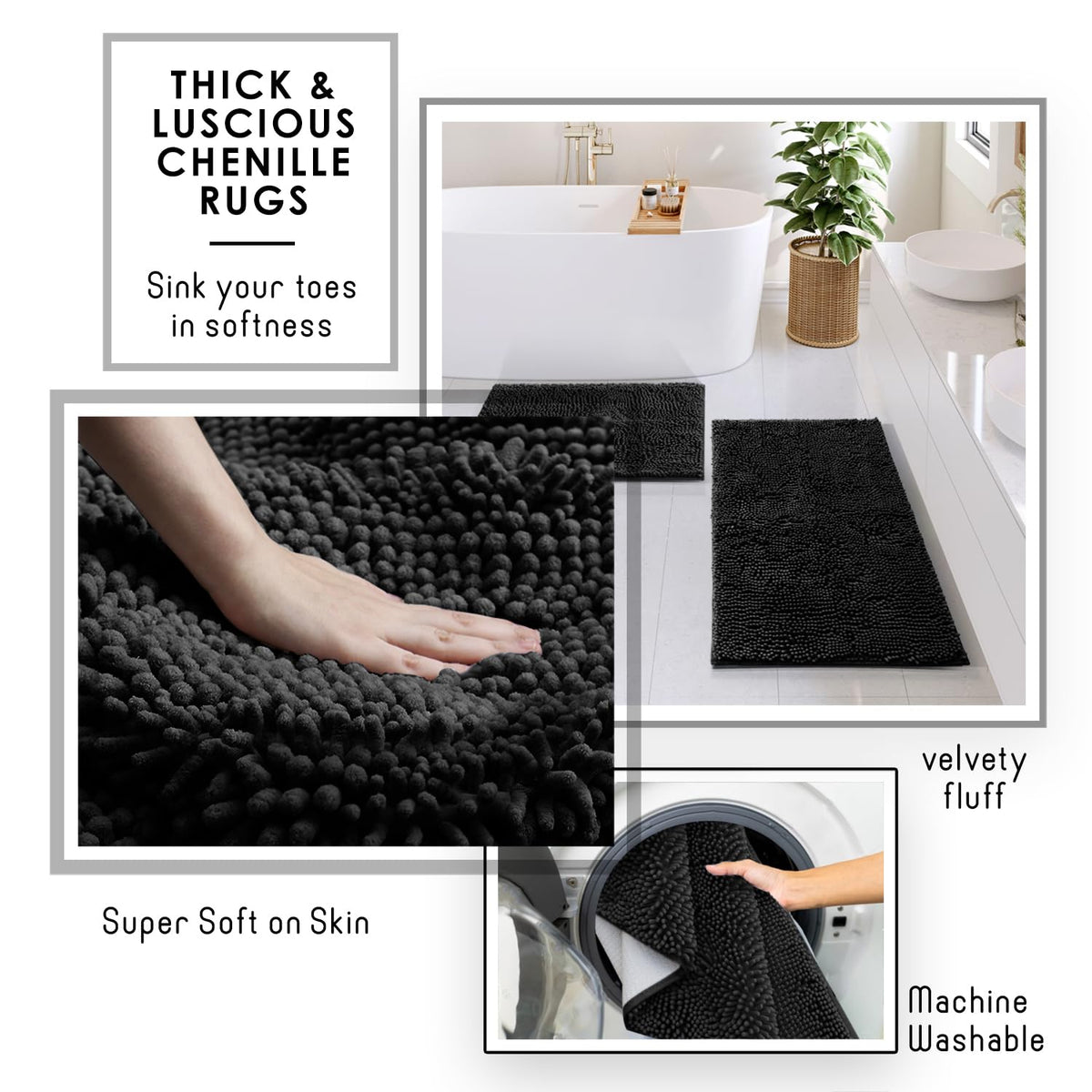 Clara Clark Coal Black Bathroom Set - Bathroom Sets with Shower Curtain and Rugs, 26PC Bathroom Accessory Set