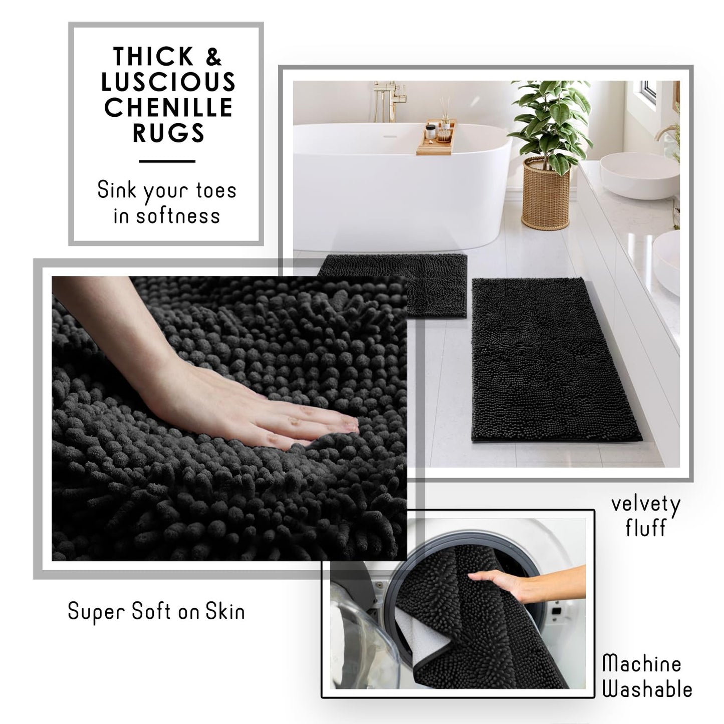 Clara Clark Black Bathroom Set - Bathroom Sets with Shower Curtain and Rugs, 21PC Bathroom Accessory Set