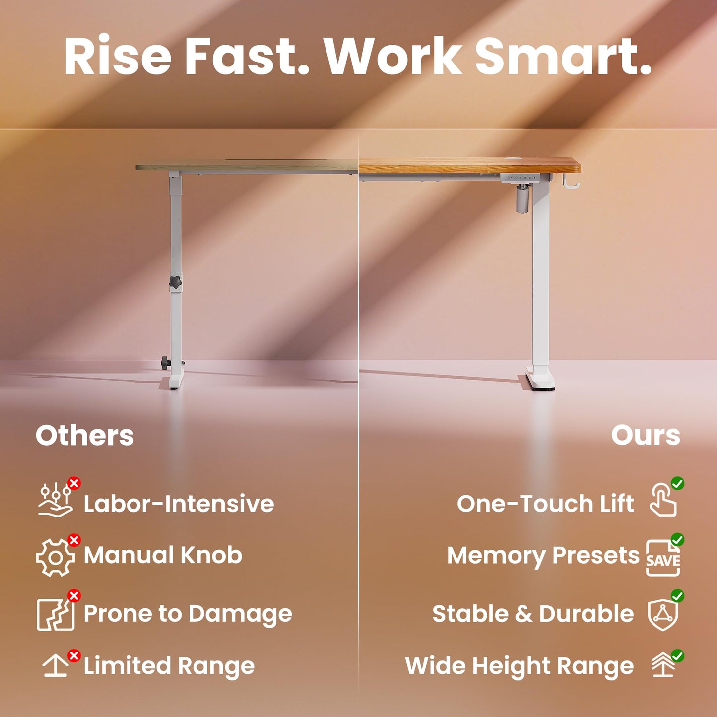 HUANUO Standing Desk 140x80cmcm mit 4 Memory height settings