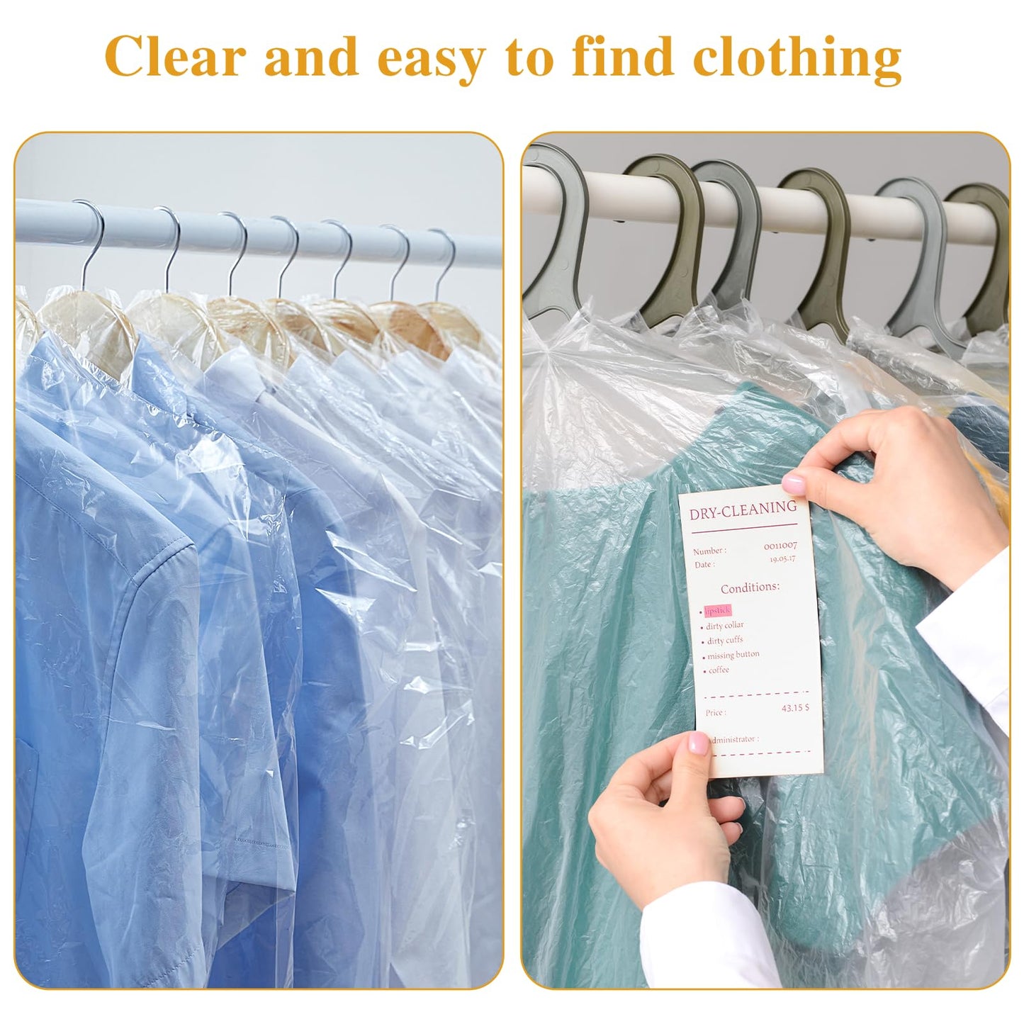 30 Pack Plastic Dry Cleaning Bags Clear Garment Bags for Hanging Clothes 3 Sizes Clothes Covers Dust-proof Clothing Protector Covers for Coat Shirt