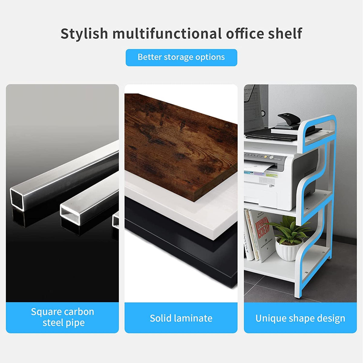 PUNCIA 3-Tier Printer Stand with Storage Movable Printer Table on Wheels