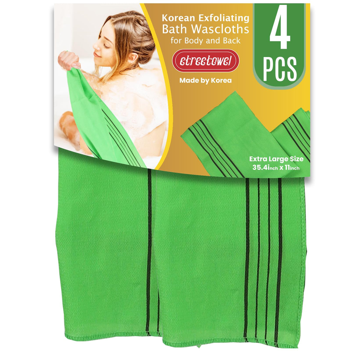 etreetowel Extra Large Size 90 x 30cm (4 PCs) Korean Asian Exfoliating Bath Washcloths Mitt Scrub for Body and Back washcloth Glove Viscose Rayon