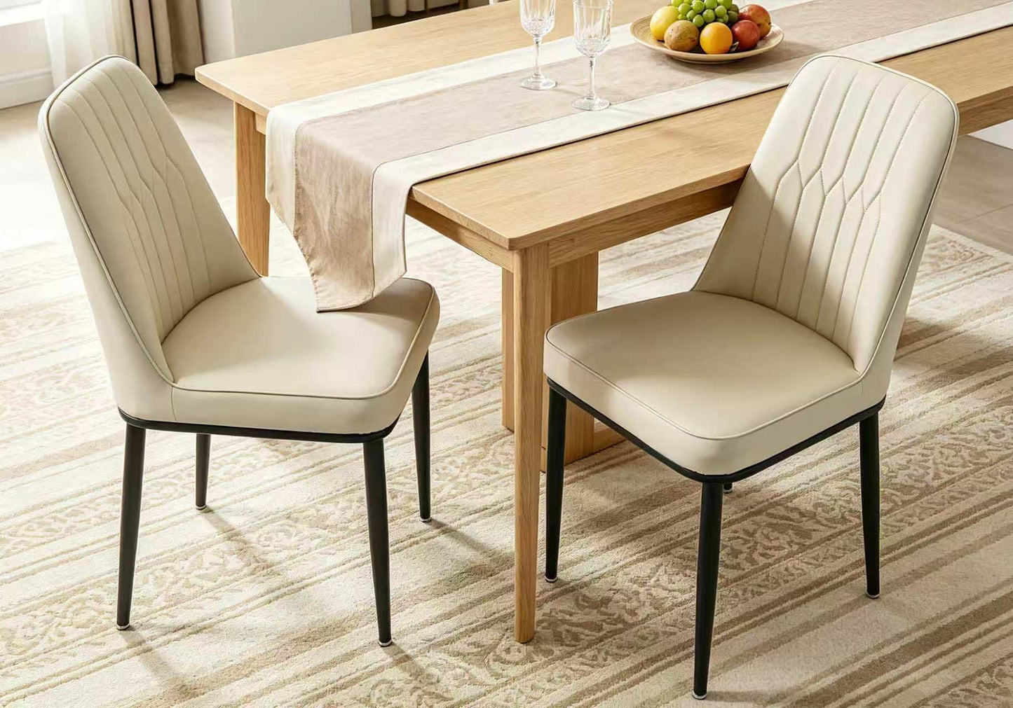Durrafy Dining Chairs Set of 2 - Off-White Upholstered High Back Kitchen chair with Non-Slip Metal Legs