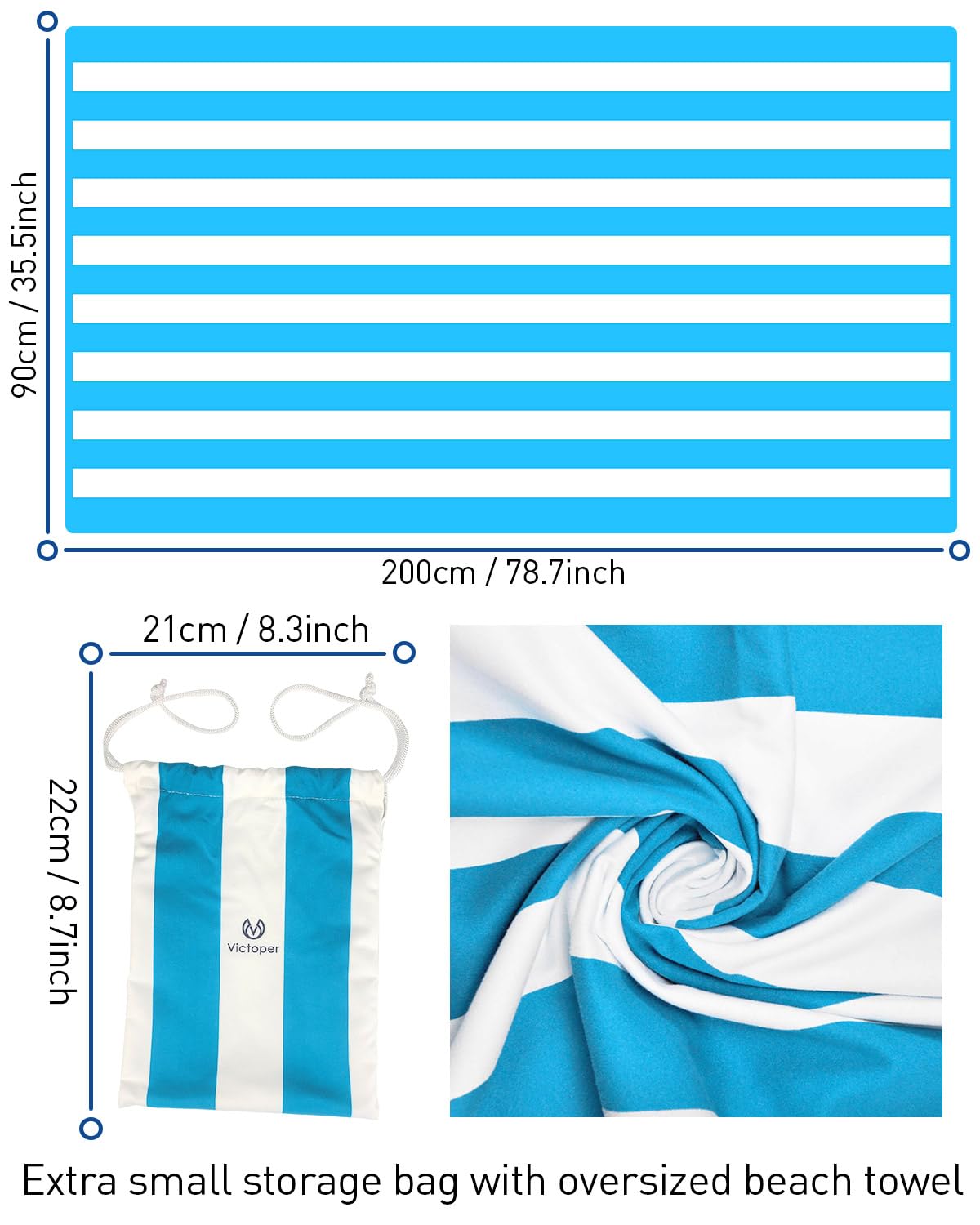 Victoper Microfiber Beach Towel Quick Drying Sand Free Soft Compact Lightweight Beach Towels for Adults Ideal for Swimming Beach Yoga Camping Sky