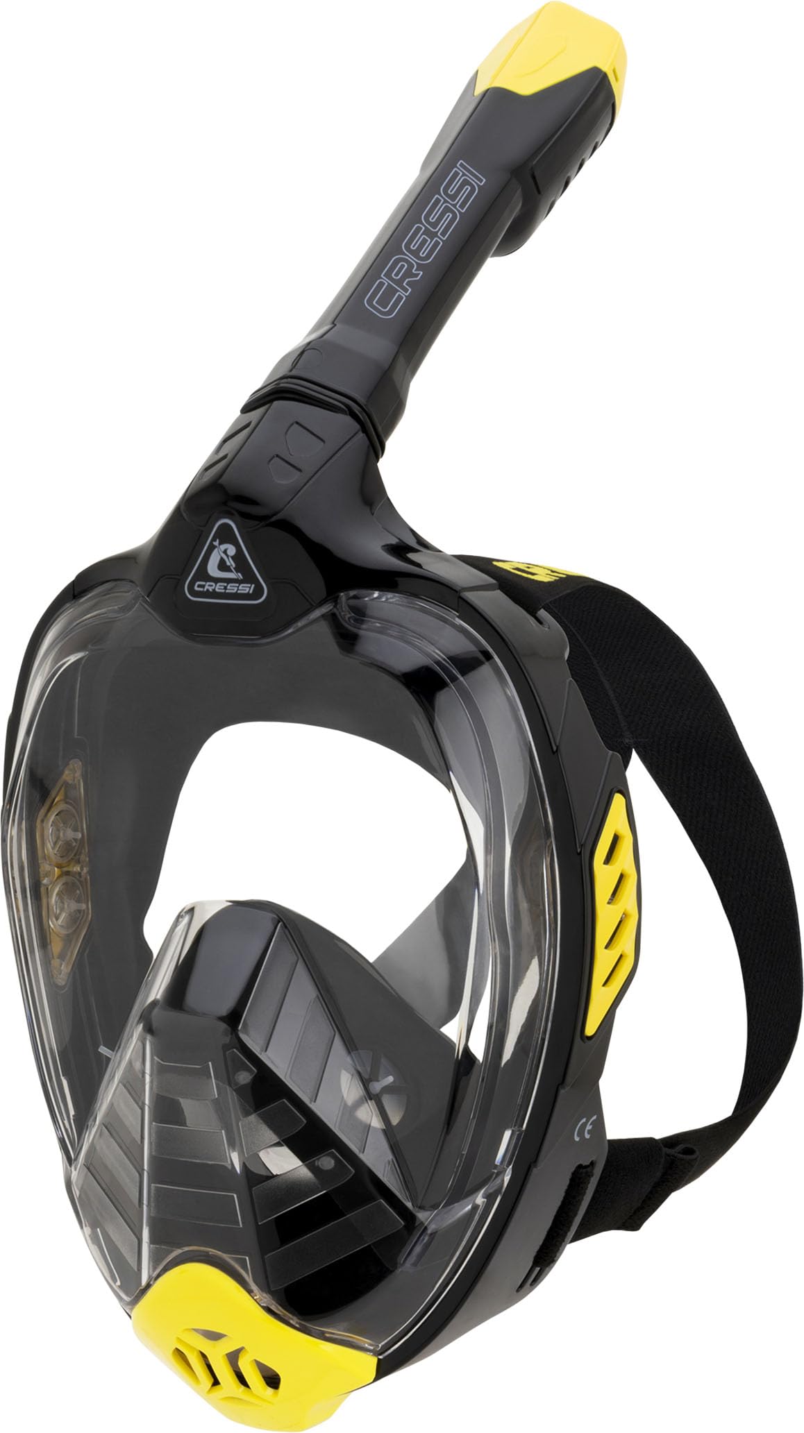 CRESSI Bali Full Face Mask Black/Yellow S/M - Unisex Integral Snorkel Mask, Anti Fog Clear Lens, 100% Silicone, Dry Snorkel with Float Valve, Action
