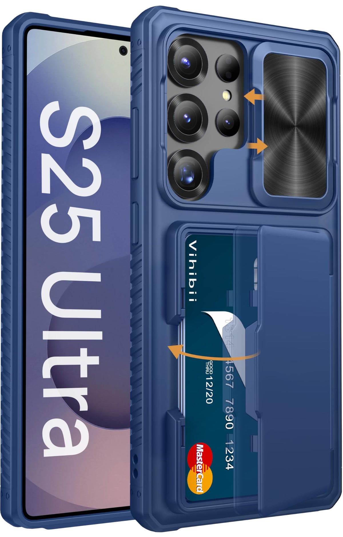 Vihibii for Samsung Galaxy S25 Ultra Case with Card Holder (4 Cards), [RFID Blocking] & Slide Camera Cover & Raised Edge Protect Screen, Shockproof