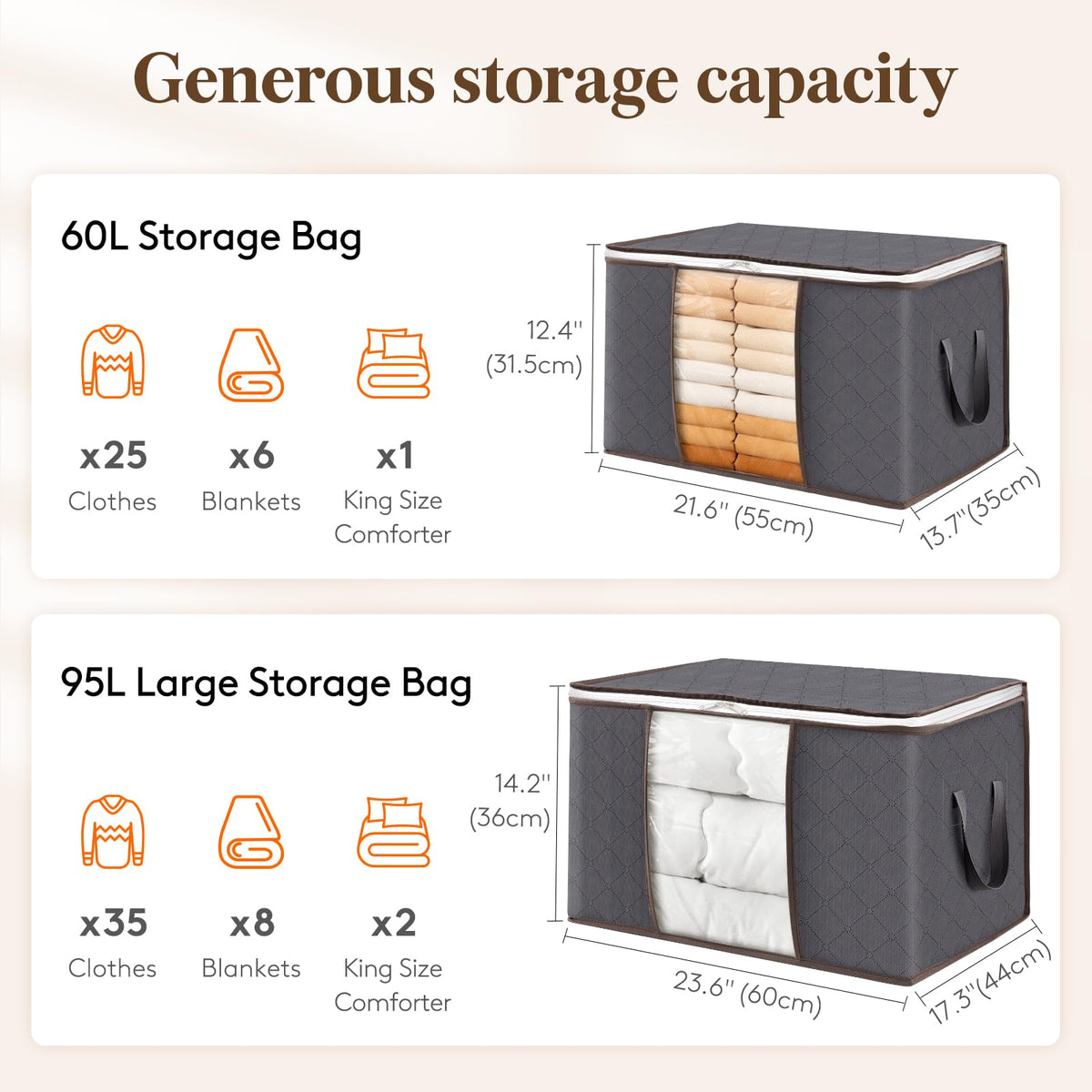 Lifewit 95L Clothes Storage Bags Large Storage Box With Lid Packing Boxes for Moving House With Reinforced Handle Thick Fabric Clear Window for