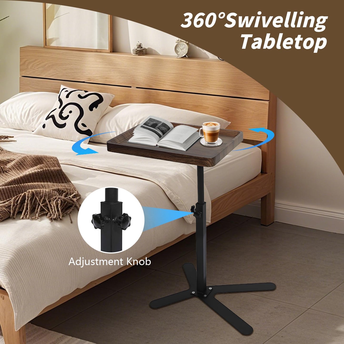 XUDREZ Adjustable X Shaped Side Table with360° Swivel Tabletop, End Table for Living Room Bedroom Sofa Bathtub Bedside Nursing