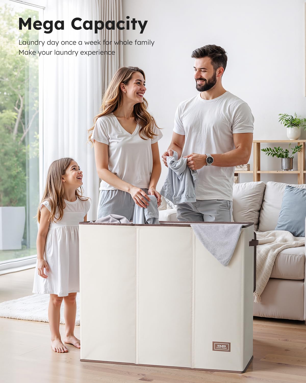 SOLEDI Laundry Basket 3 Compartment with lid and 3 Pcs Laundry Bag Large Hamper 180L, Laundry Basket Laundry sorter Clothes hamper for Laundryroom