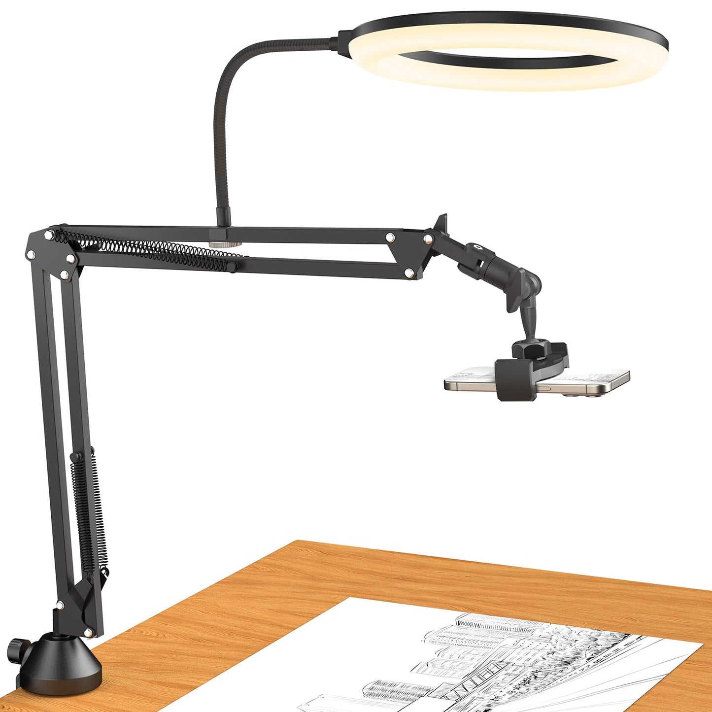 TONOR Overhead Ring Light Kit, 10" Ringlight with Heayy Duty Boom Arm and Phone Holder, Adjustable Angle, Suitable for Video Recording, Live Stream,