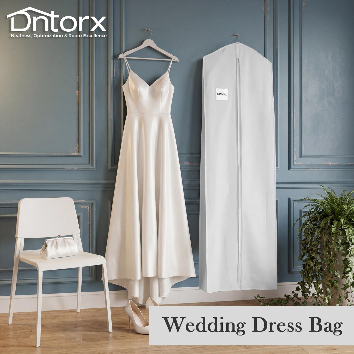 Dntorx Wedding Dress Bag 72In, Dress Bag Cover Long with 10In Gusset White