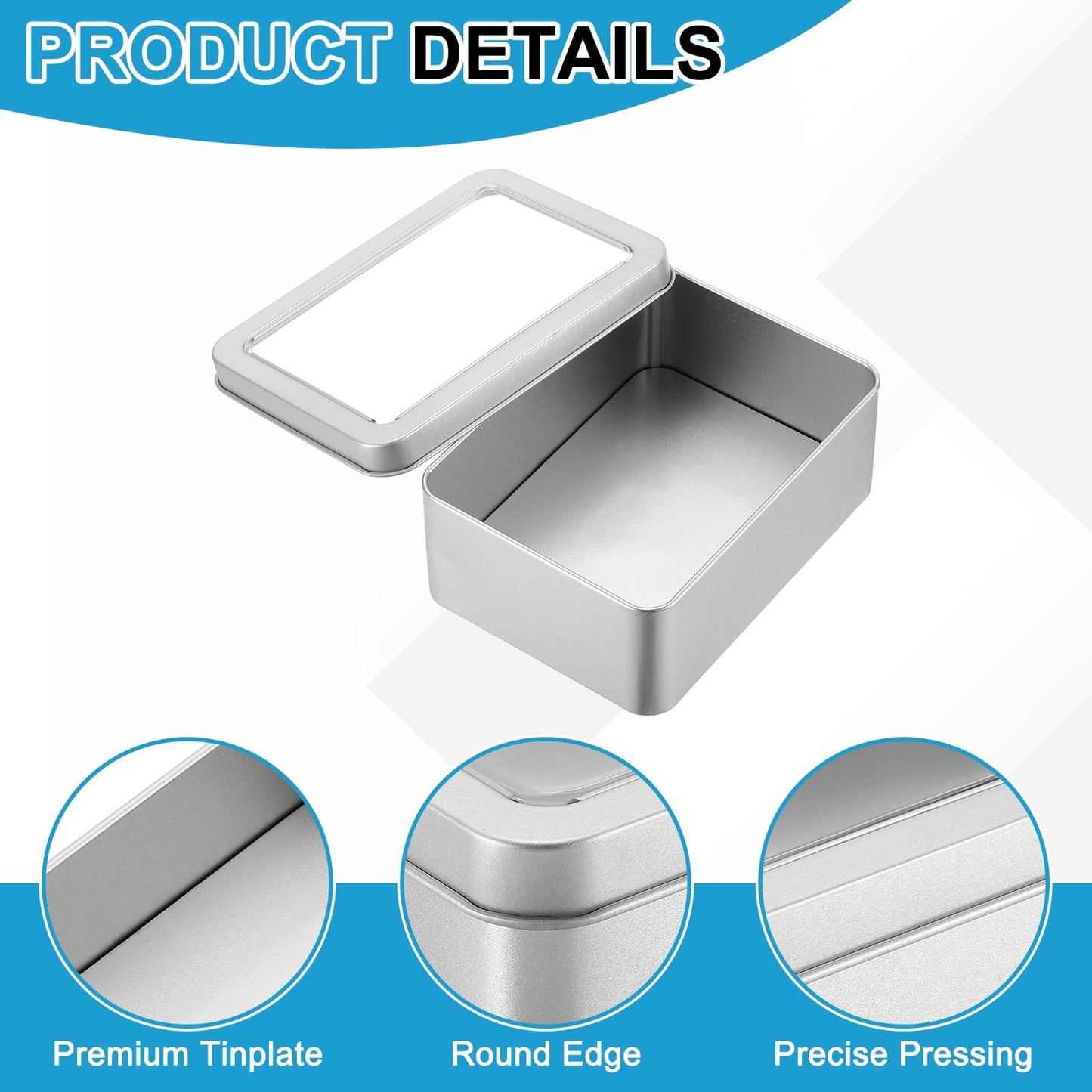 PATIKIL Metal Tin Box, 5.1 x 3.7 x 1.9 Inch Rectangular Storage Tin Box with Lid Portable Tinplate Container with Window for Home Organizer Crafts