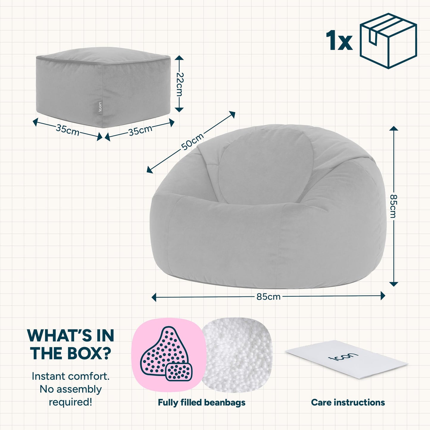 icon Kingston Velvet Bean Bag & Footstool with Filling Included, Pink