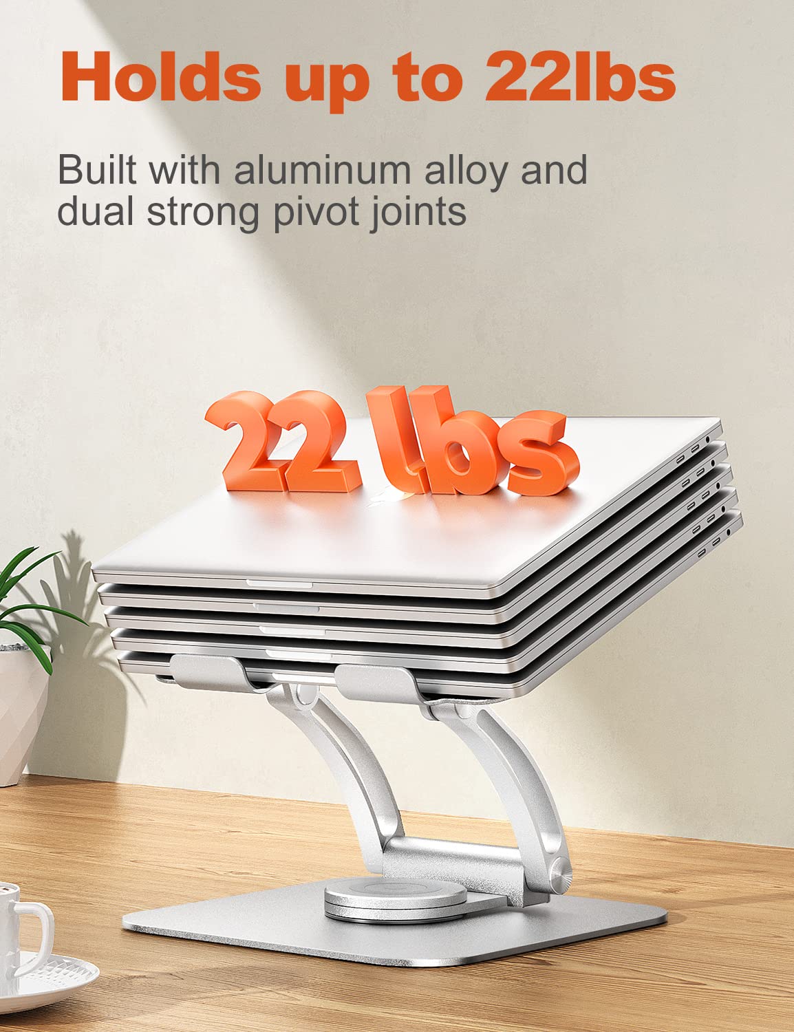tounee Adjustable Laptop Stand for Desk, Ergonomic Holder with 360° Rotating Base