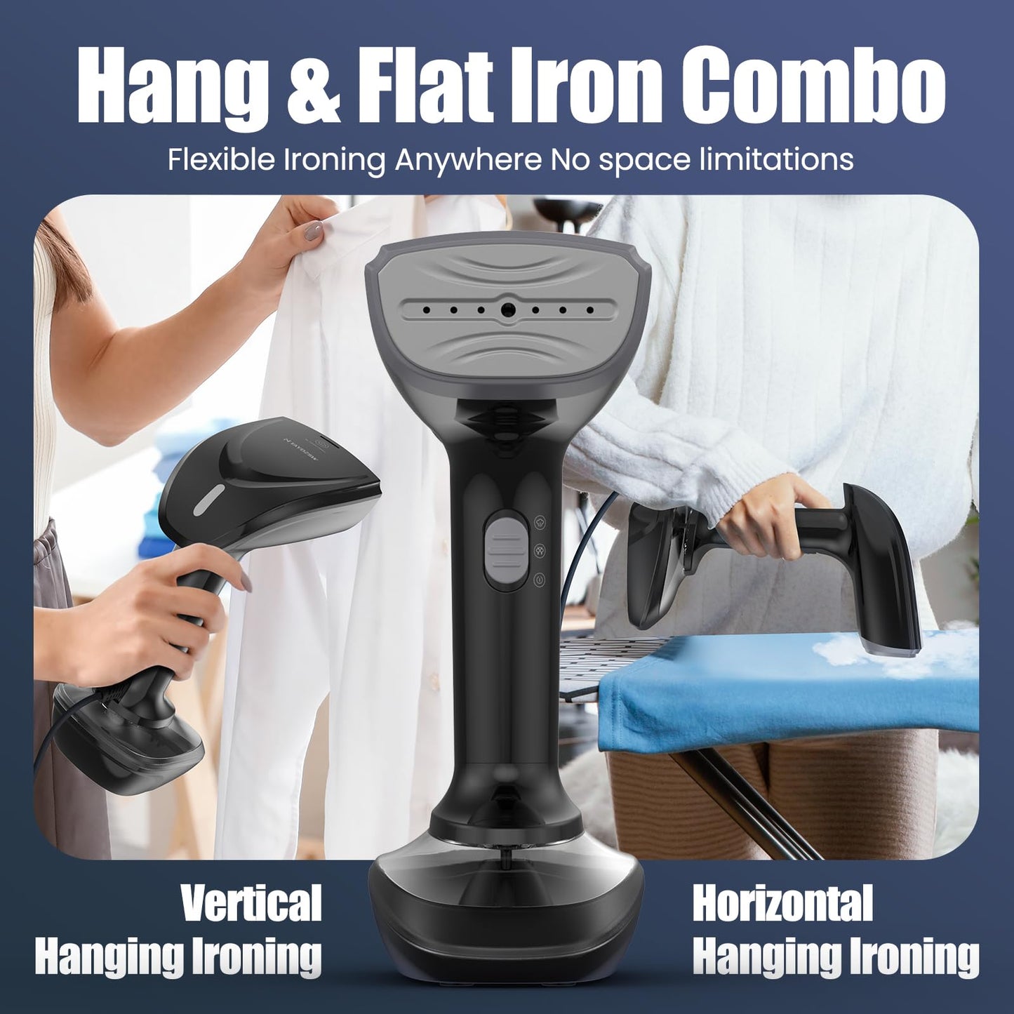 Powerful Handheld Fabric Steamer - 1800W with Fast Ceramic Heat-Up Plate, 2-in-1 Ironing & Wrinkle Remover, Steam Nozzle, Lint Brush - Black, 220V