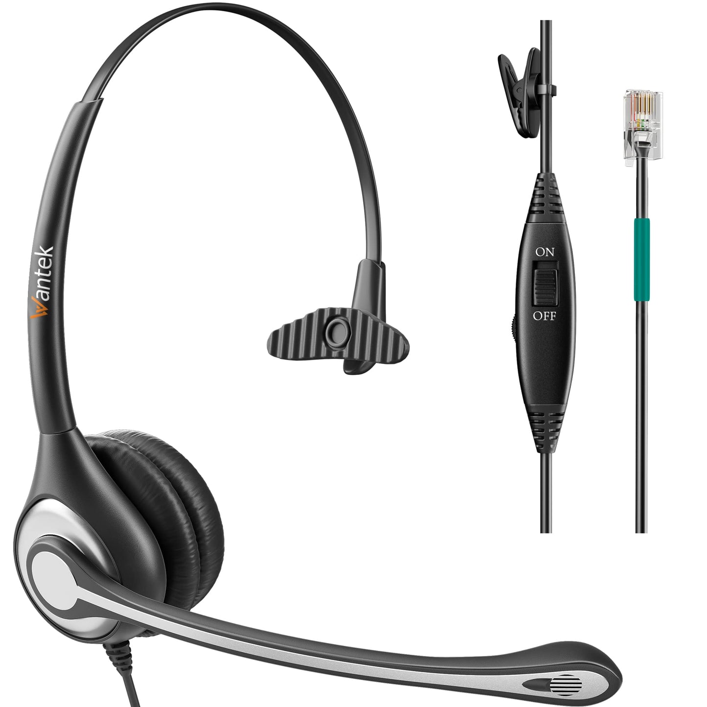 Wantek Corded Telephone Headset Mono w/Noise Canceling Mic for ShoreTel Plantronics Polycom Zultys Toshiba NEC Aspire Dterm Nortel Norstar Meridian