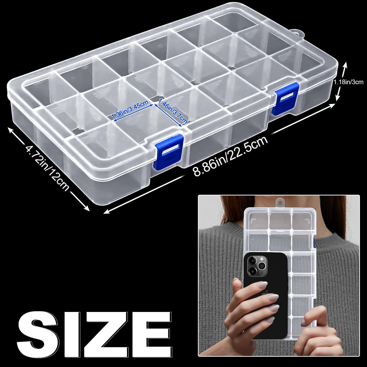 Mgood Storage Box with Adjustable Dividers, 18 Compartments, White