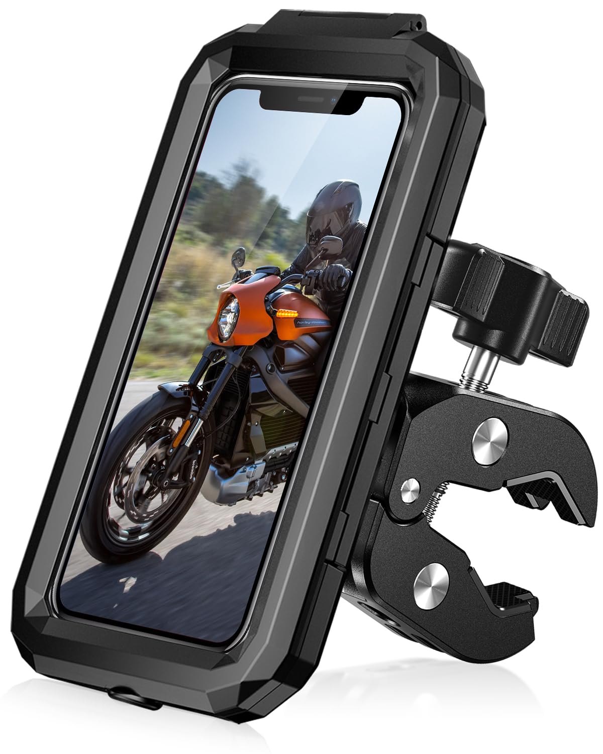 LUROON Motorbike Phone Holder Waterproof, Universal 360? Rotation Bicycle Motorcycle Phone Mount Anti Vibration Holder for Bike with Touch Screen for