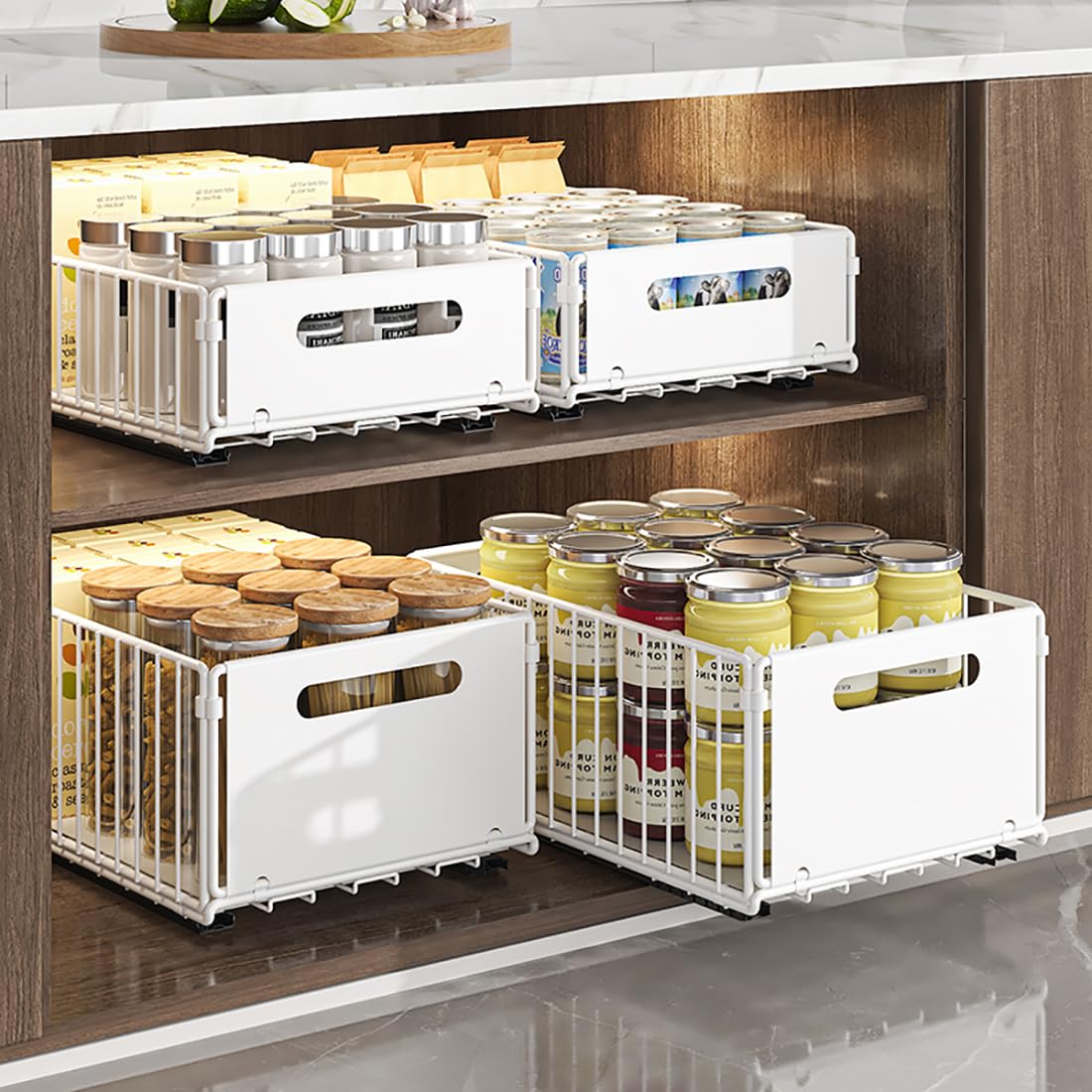 YunNasi Pull Out Cabinet Organizer Slide Out Drawer Storage Shelves Cupboard Organiser Sliding Cabinet Basket for Kitchen with Silent Slide No