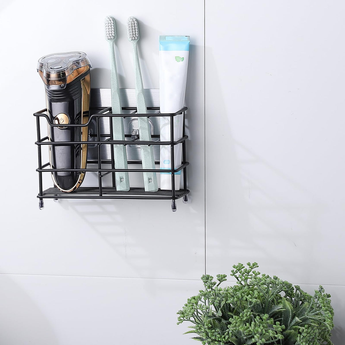 ANMEISH Toothbrush holder Wall Mounted,Black Bathroom Stainless Steel Toothbrush Caddy,7 Multifunctional Slots Toothpaste Holder Organizer Stand