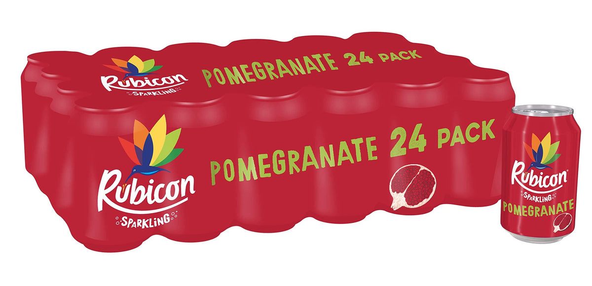 Rubicon 24 Pack Sparkling Pomegranate Flavoured Fizzy Drink with Real Fruit Juice, Handpicked Fruits for a Temptingly Intense Taste "Made of Different