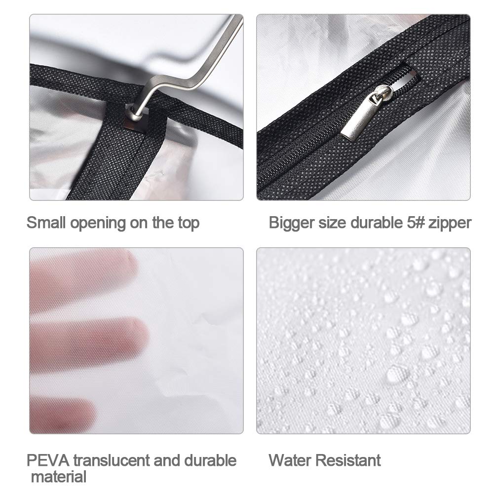 HomeClean Moth Proof Garment Bags 60 x 153cm(24'' x 60'') Black Side Breathable Clear Full Zipper Bags for The Much Longer Wedding Evening Dress