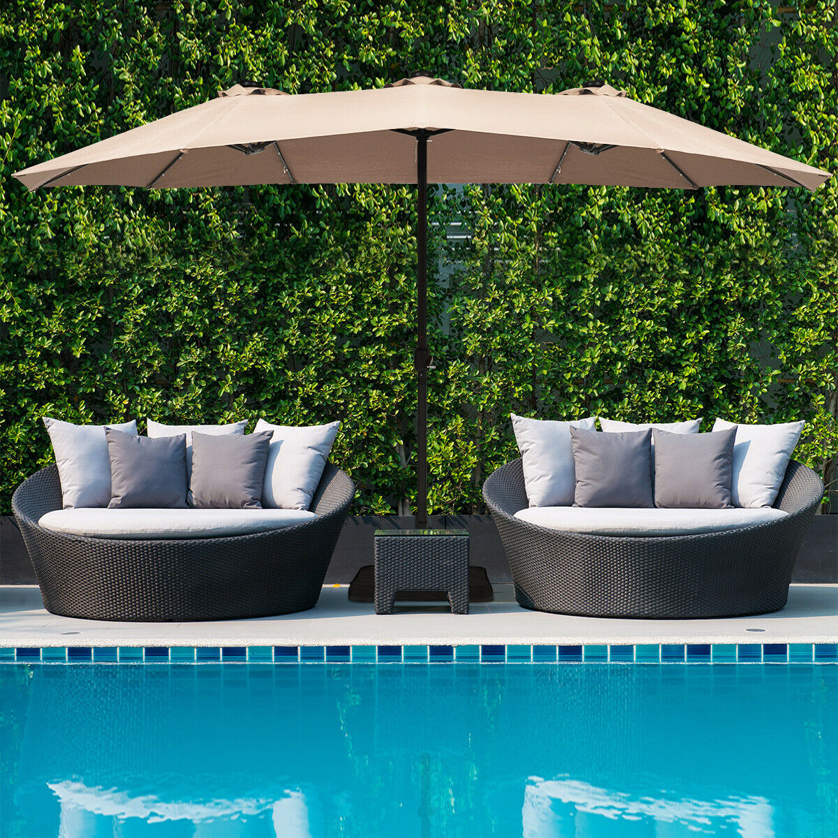 Extra Large LED Patio Double-Sided Umbrella Crank Parasol-Orange
