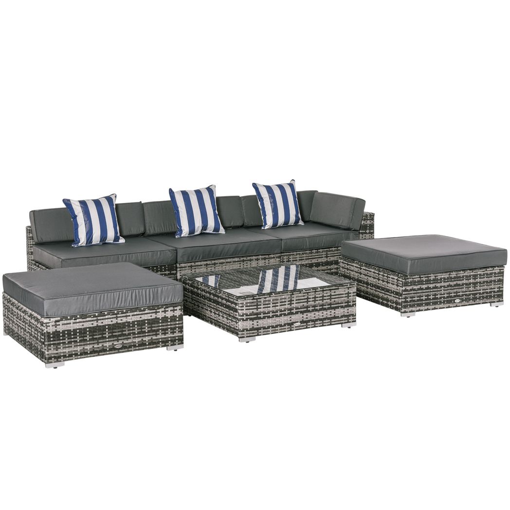 6 PC Rattan Sofa Coffee Table Set Sectional Wicker Weave Furniture