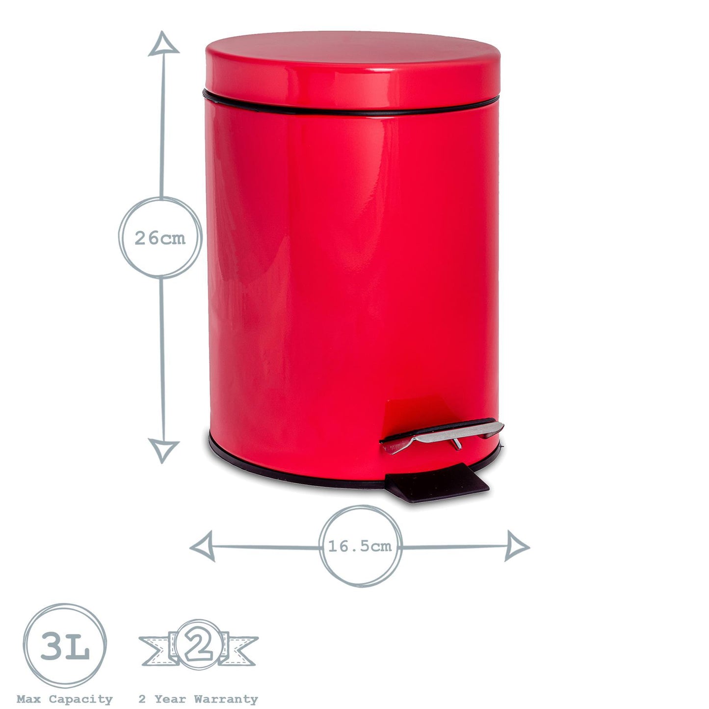 Red Round Stainless Steel Toilet Brush & Bin Set