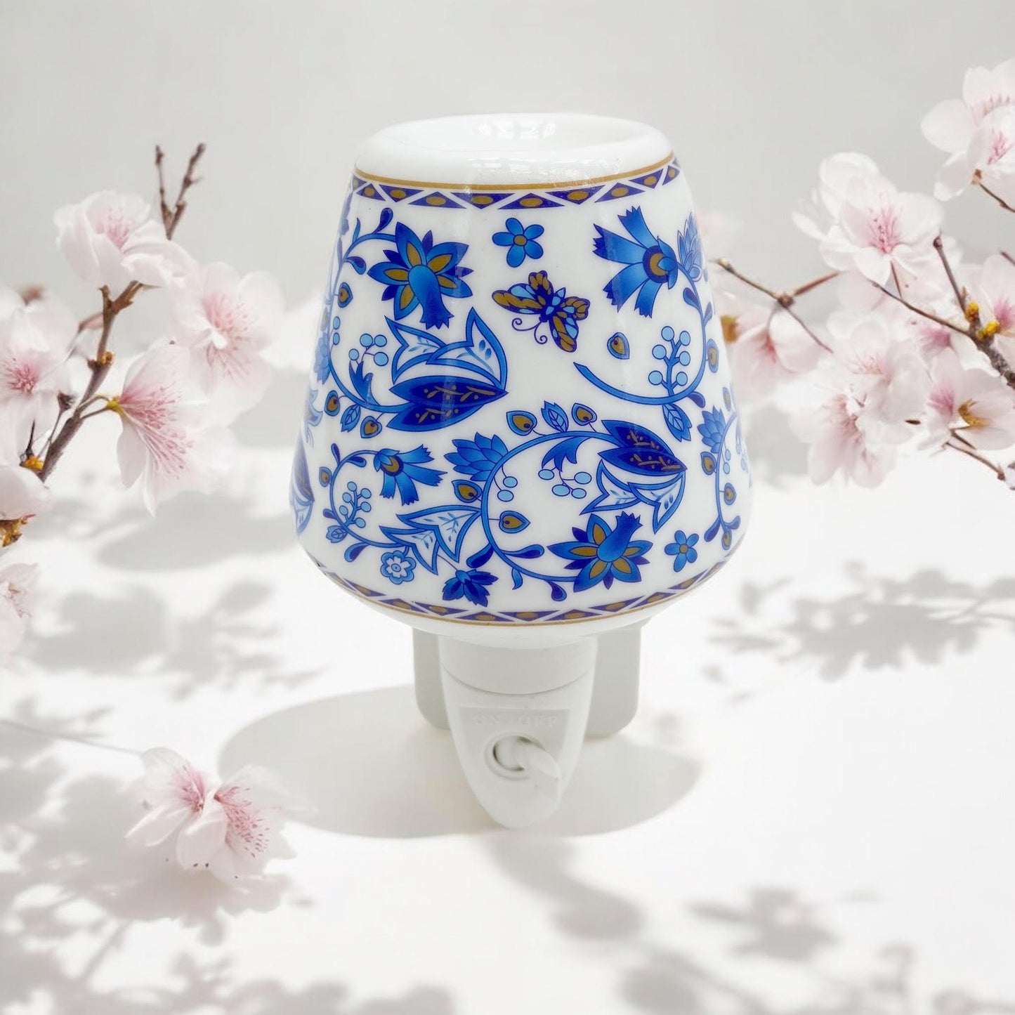 8 INCH FLORAL LED NIGHTLIGHT BLUE FLOWERS AND BUTTERFLIES