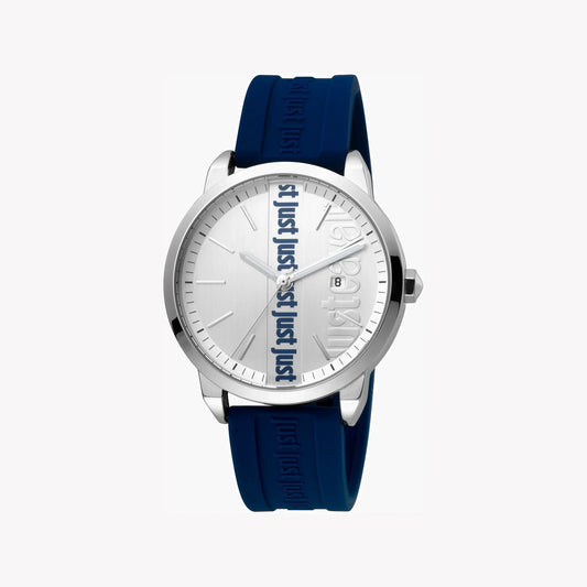 Just Cavalli Men's Blue Silicone Watch, Silver Dial | Jc1g141p0025