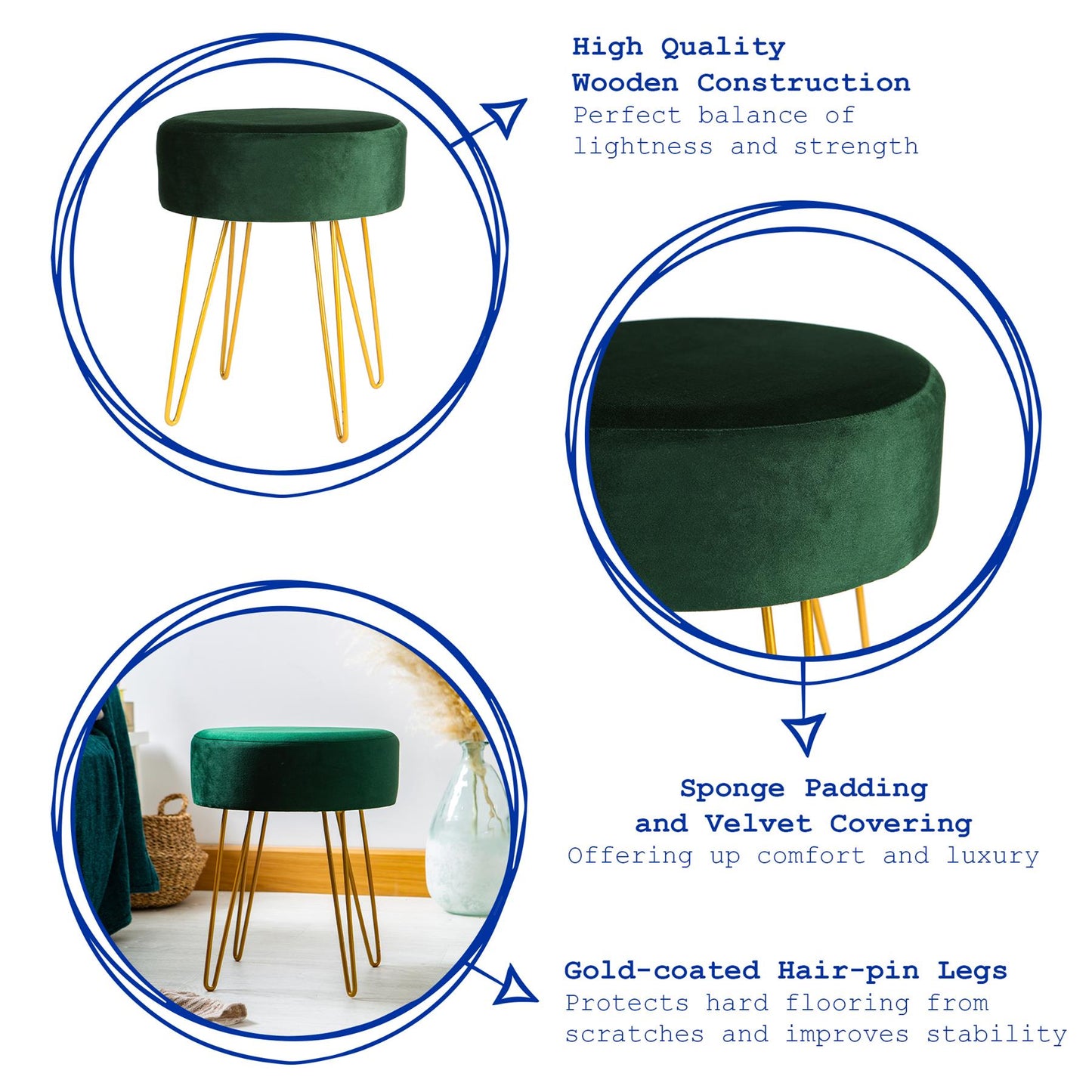 Green Round Velvet Footstool